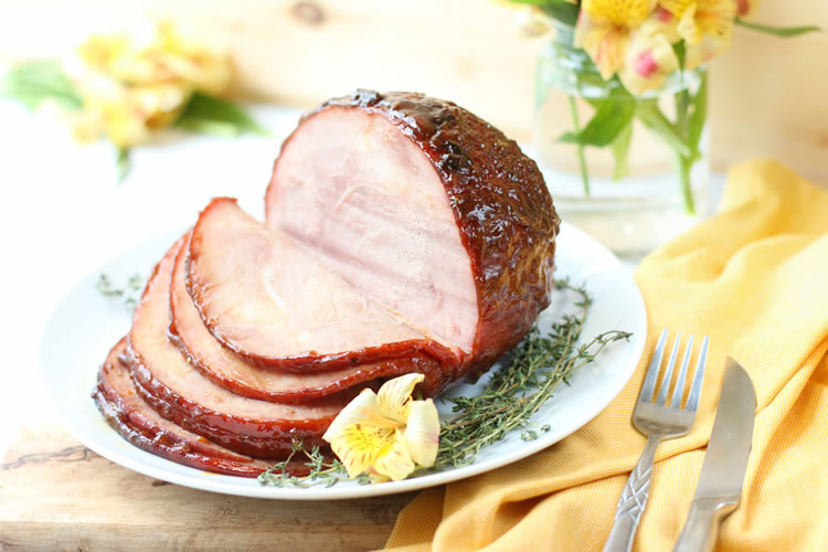 Peaches, Honey, & Wine Glazed Ham